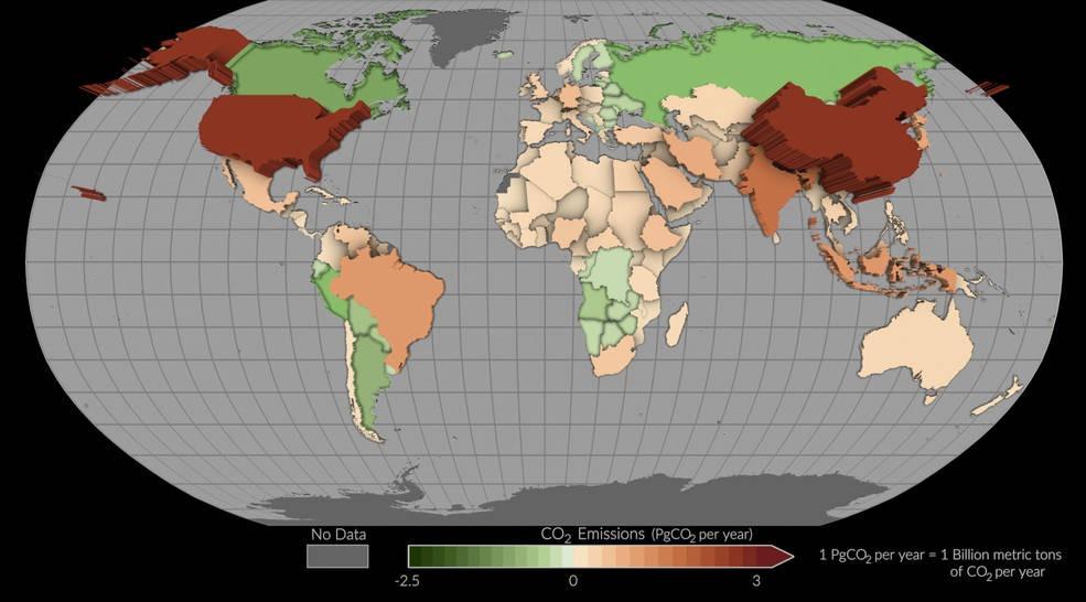 NASA cria mapa para monitorar emissões de dióxido de carbono em cada país